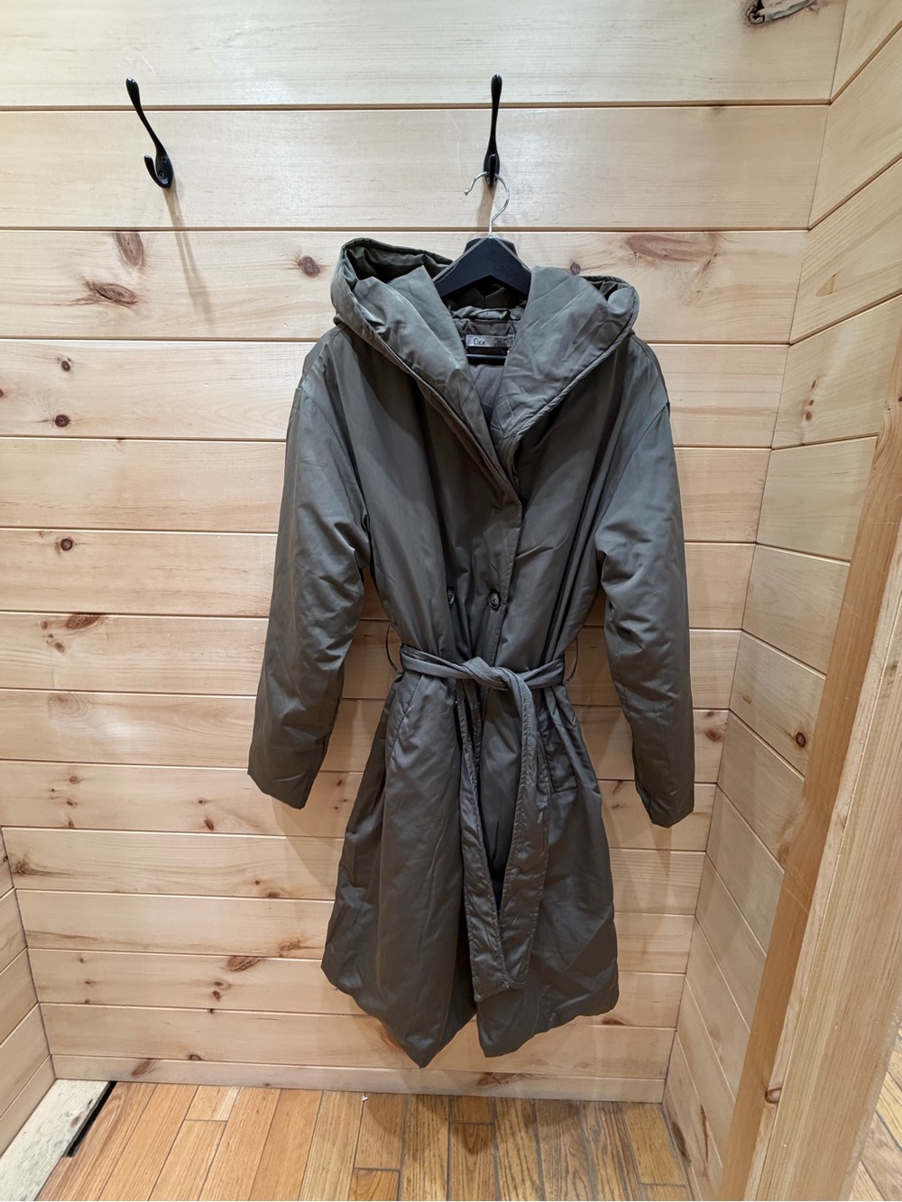 Dex Olive Hooded Belted Puffer Coat with Hood
